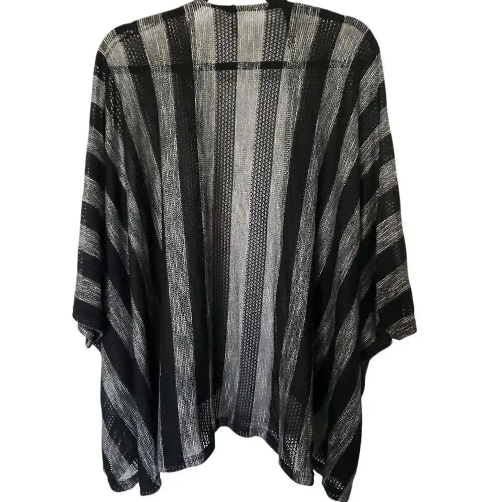 Unbranded Womens Black and Gray Striped Open Shawl Metellic Accent One Size